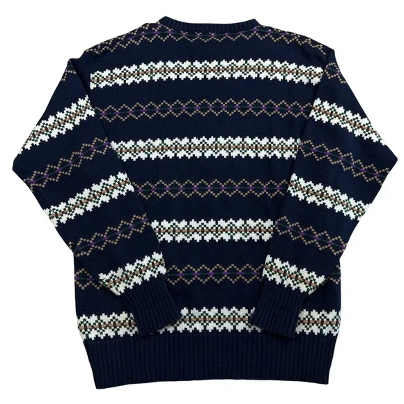 Vintage Chaps Ralph Lauren Navy Fair Isle Cotton Knit Sweater Mens M Made in USA